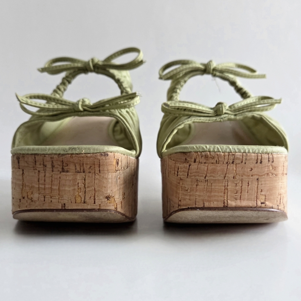 Sam Edelman Cork Platform Slip-On Sandals, Green Satin & Cork, EUC Size 9 - Picture 10 of 16